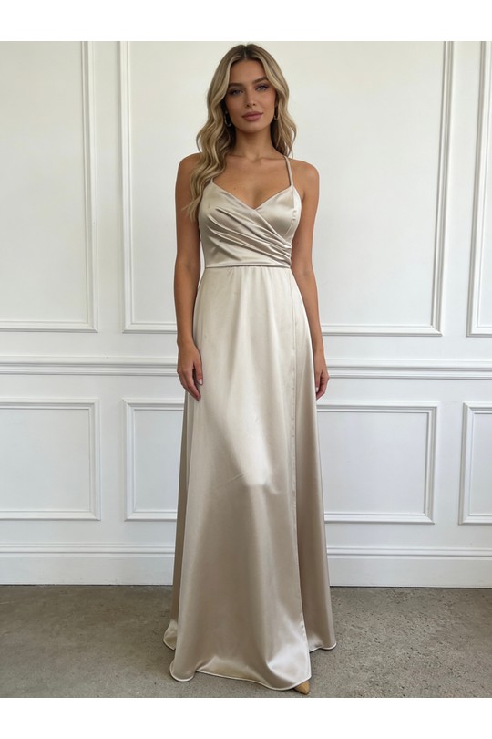 6839 ROBE EN SATIN-BEIGE CHAMPAGNE