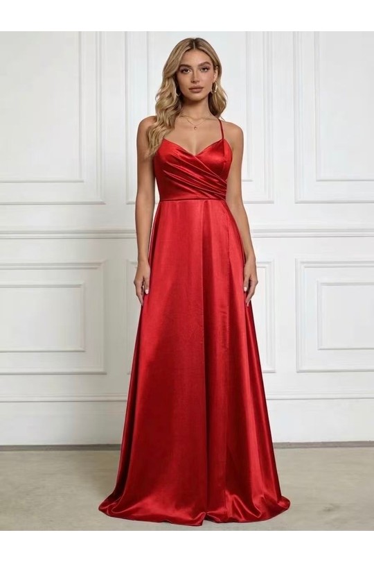 6839 ROBE EN SATIN-ROUGE