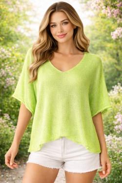 CT620 KIMONO V NECK UNIE-ABRICOT