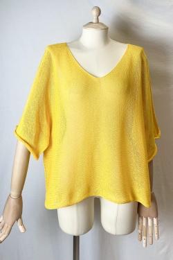 CT620 KIMONO V NECK UNIE-ABRICOT