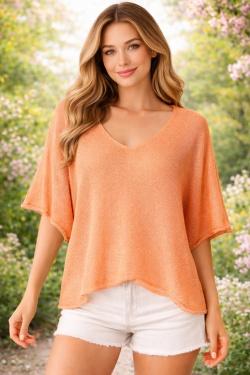 CT620 KIMONO V NECK UNIE-ABRICOT