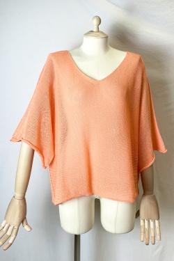 CT620 KIMONO V NECK UNIE-ABRICOT