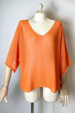 CT620 KIMONO V NECK UNIE-ABRICOT