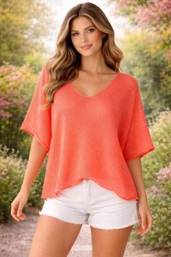 CT620 KIMONO V NECK UNIE-ABRICOT