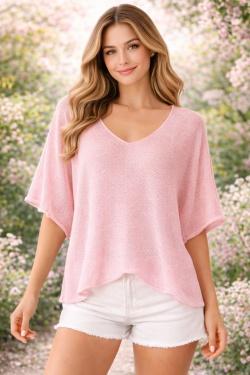 CT620 KIMONO V NECK UNIE-ABRICOT