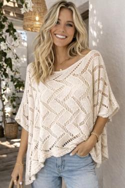 CT620 CROCHET PULLS KIMONO-CORAIL