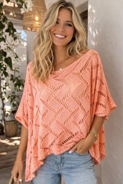 CT620 CROCHET PULLS KIMONO-CORAIL