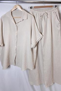 GZ100 SET AZUR RAYURES FINES BLANCHES-BEIGE