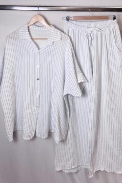 GZ100 SET AZUR RAYURES FINES BLANCHES-BEIGE