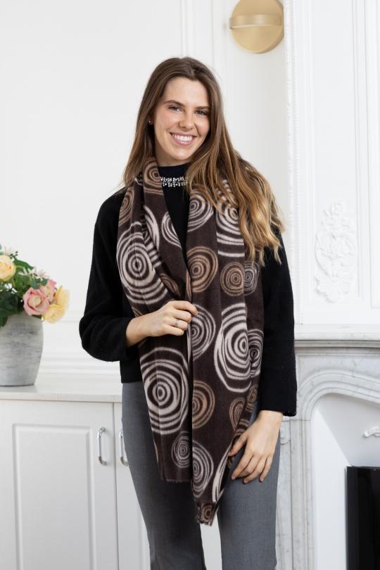 LL-17 ECHARPE IMPRIMÉ MOTIF SPIRAL-BRUN