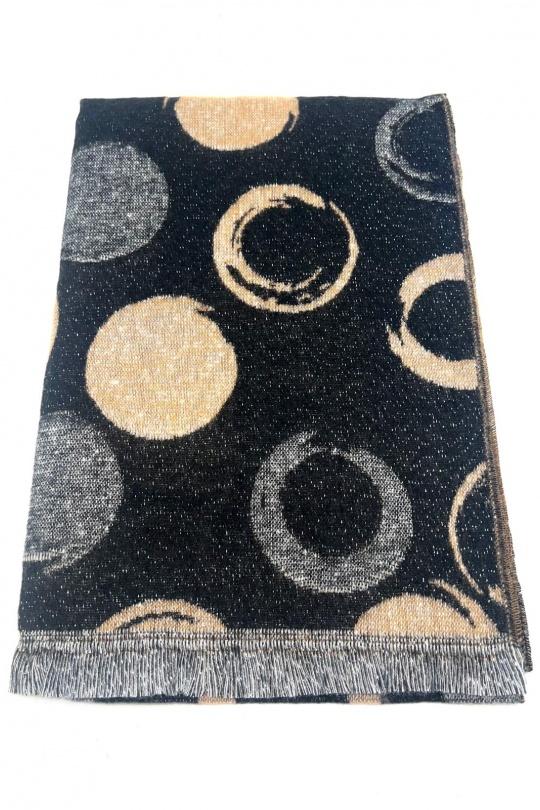 HH-351 ECHARPE AVEC LUREX IMPRIMÉ MOTIF PETIT POIS-BRUN