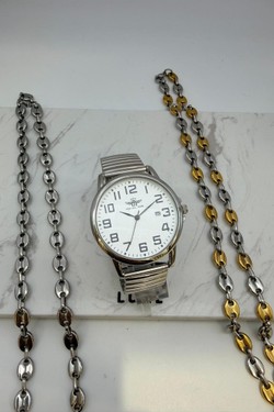 MONTRE BRACELET AVEC ÉLASTIQUE POUR HOMME FB095E A-BLANC