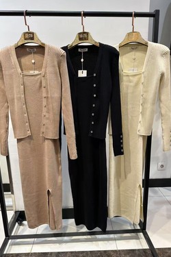 8512 SET GILET ROBE-BEIGE