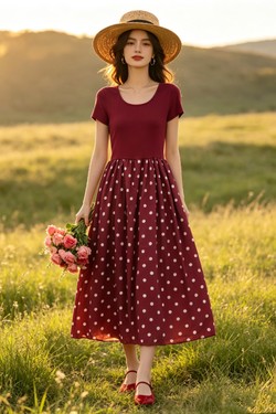 Robe à Pois Chic-ROUGE