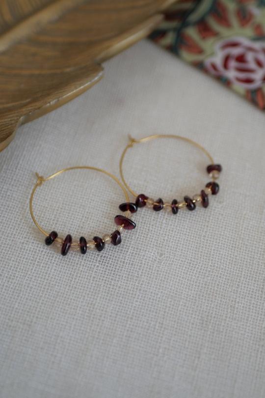 BOUCLES DOREILLES PRISCA GRENAT-ROUGE
