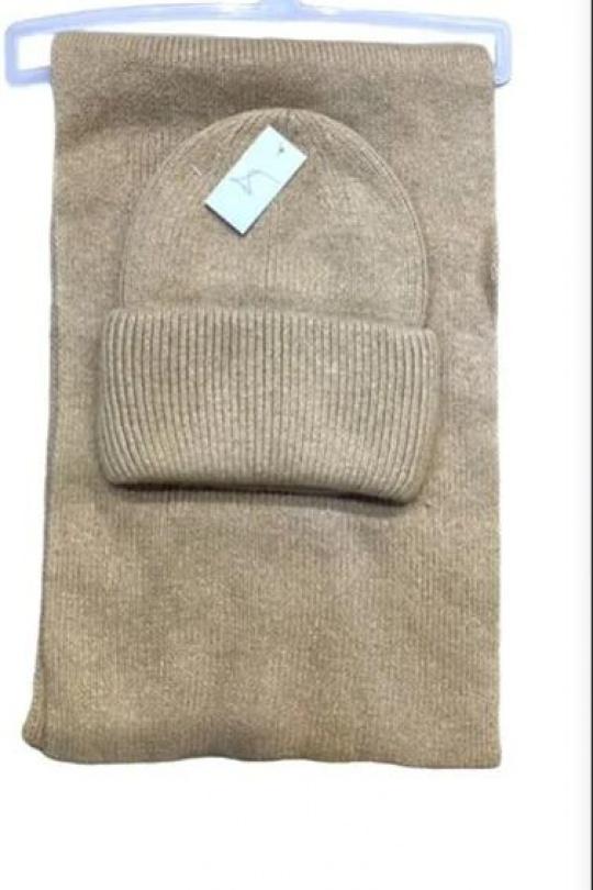 ENSEMBLE ECHARPE + BONNET-BEIGE