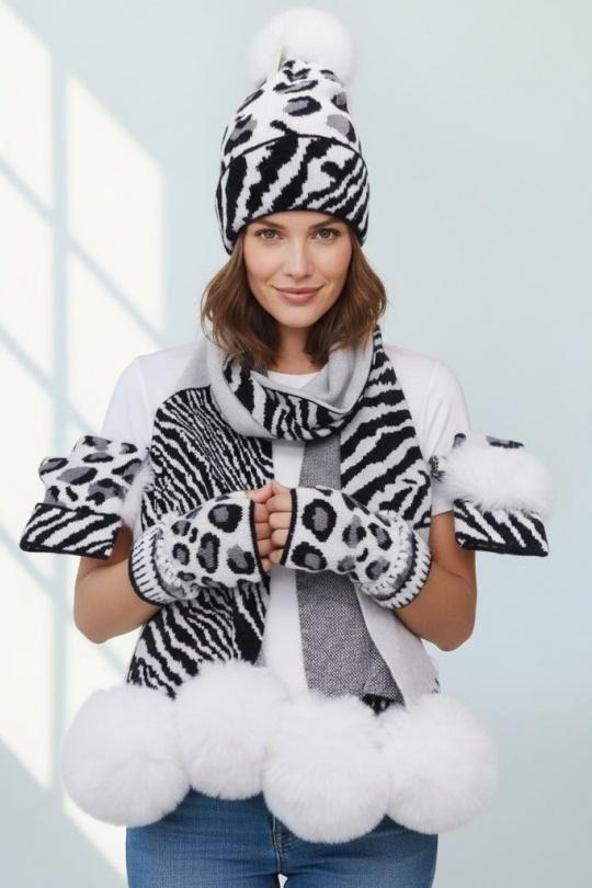 SET 3 PIECES POMPOM-BLANC