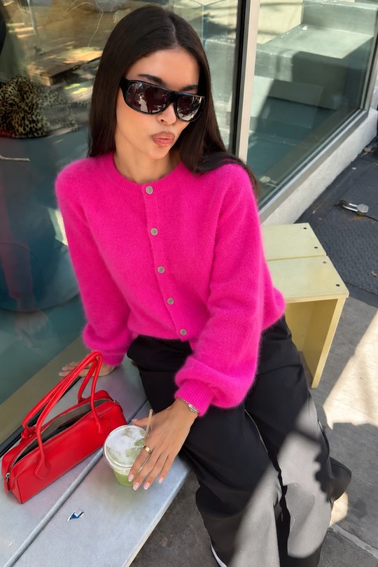 8810 - cardigan en maille douce-ROSE FLUO