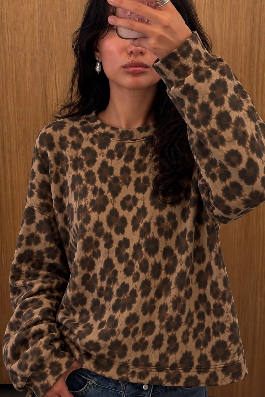 35983L - Sweat femme oversize à imprimé léopard-LEOPARD