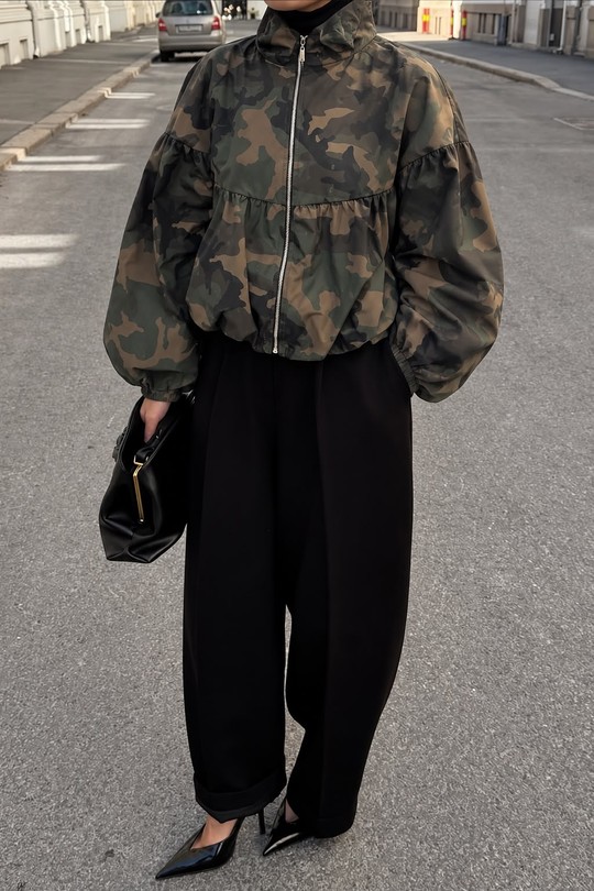 30021 - Veste style parka à imprimé léopard ou camouflage-CAMOUFLAGE 
