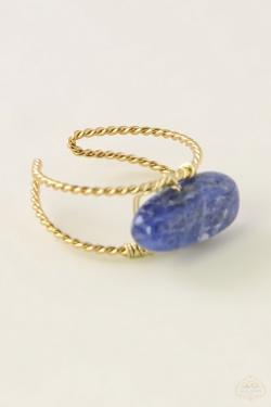 AL0915R-BAGUE AJUSTABLE EN ACIER INOXYDABLE DORÉ-BLEU