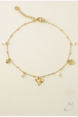 A0927A-10 Bracelet de cheville en acier inoxydable doré, orné de cœurs et de perles d’eau douce-BLANC