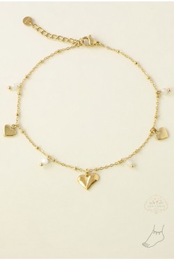 A0927A-Bracelet de cheville en acier inoxydable doré, orné de cœurs et de pierres-MARRON
