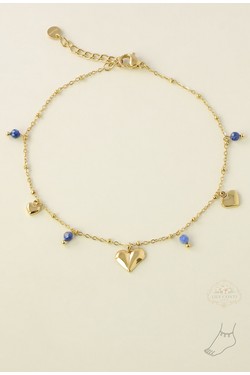 A0927A-Bracelet de cheville en acier inoxydable doré, orné de cœurs et de pierres-MARRON