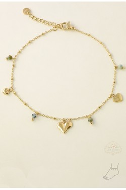 A0927A-Bracelet de cheville en acier inoxydable doré, orné de cœurs et de pierres-MARRON