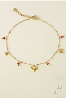 A0927A-Bracelet de cheville en acier inoxydable doré, orné de cœurs et de pierres-MARRON