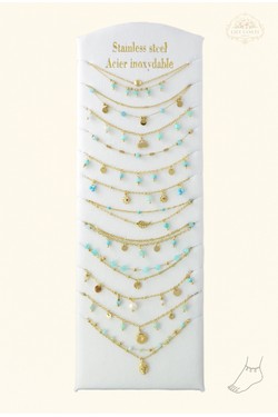 9601-14 Lot de 12 bracelets de cheville en acier inoxydable doré-TUQUOISE
