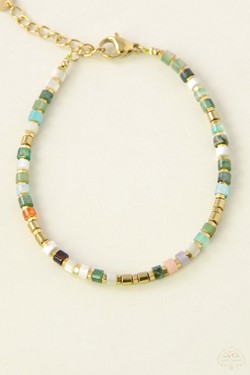 A0721B-N Parure bracelet et collier en acier inoxydable doré avec perles et pierres naturelles-MULTICOULEUR