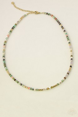 A0721B-N Parure bracelet et collier en acier inoxydable doré avec perles et pierres naturelles-MULTICOULEUR
