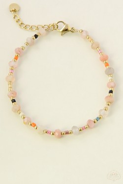 A0723B-N Parure bracelet et collier en acier inoxydable doré avec perles rocailles et pierres naturelles-ROSE