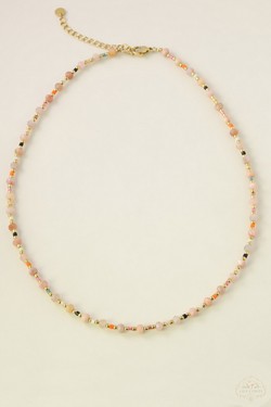 A0723B-N Parure bracelet et collier en acier inoxydable doré avec perles rocailles et pierres naturelles-ROSE
