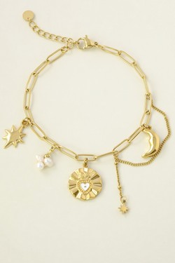 A0821B-N Parure bracelet et collier en acier inoxydable doré avec pendentifs et perles d’eau douce-BLANC