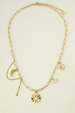 A0821B-N Parure bracelet et collier en acier inoxydable doré avec pendentifs et perles d’eau douce-BLANC