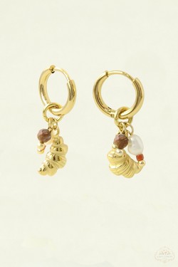 A0914E-N Parure collier et boucles d’oreilles en acier inoxydable doré avec pendentif croissant et perles-DORÉ
