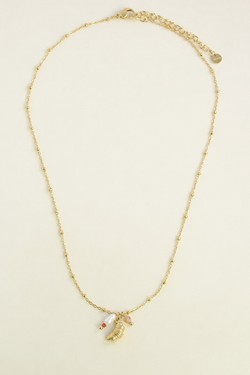 A0914E-N Parure collier et boucles d’oreilles en acier inoxydable doré avec pendentif croissant et perles-DORÉ