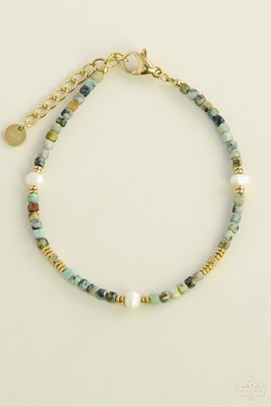 A0704B-N Parure collier et bracelet en acier inoxydable doré avec pierres naturelles et perles d’eau douce-JAUNE