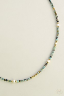 A0704B-N Parure collier et bracelet en acier inoxydable doré avec pierres naturelles et perles d’eau douce-JAUNE