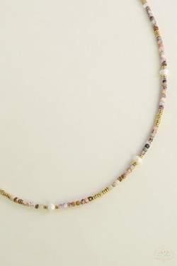 A0704B-N Parure collier et bracelet en acier inoxydable doré avec pierres naturelles et perles d’eau douce-JAUNE