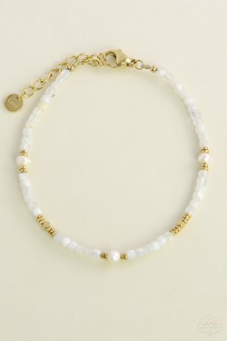 A0704B-N Parure collier et bracelet en acier inoxydable doré avec pierres naturelles et perles d’eau douce-JAUNE