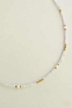 A0704B-N Parure collier et bracelet en acier inoxydable doré avec pierres naturelles et perles d’eau douce-JAUNE
