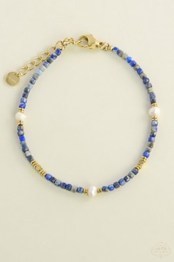 A0704B-N Parure collier et bracelet en acier inoxydable doré avec pierres naturelles et perles d’eau douce-JAUNE