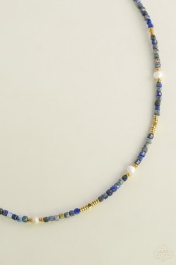 A0704B-N Parure collier et bracelet en acier inoxydable doré avec pierres naturelles et perles d’eau douce-JAUNE