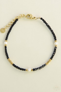 A0704B-N Parure collier et bracelet en acier inoxydable doré avec pierres naturelles et perles d’eau douce-JAUNE