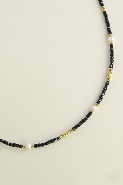 A0704B-N Parure collier et bracelet en acier inoxydable doré avec pierres naturelles et perles d’eau douce-JAUNE