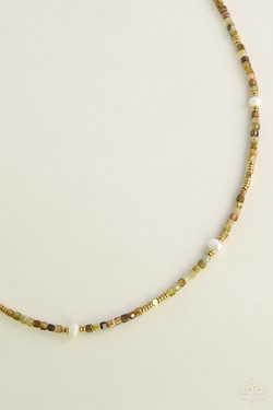 A0704B-N Parure collier et bracelet en acier inoxydable doré avec pierres naturelles et perles d’eau douce-JAUNE