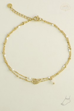 A0836A-Bracelet de cheville 2 rangs en acier inoxydable avec chaîne émaillée et pierre naturelle-VERT
